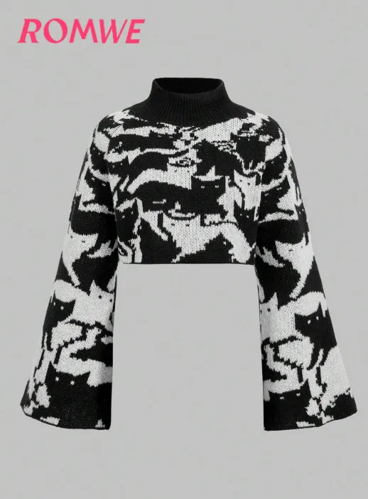 Goth Suéter com Manga Sino e Estampa de Gato, Escola